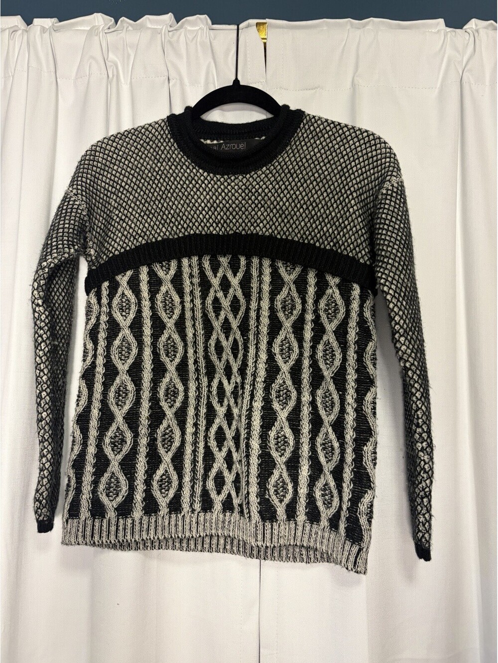 Yigal Azrouel Black & White Sweater Checkered Wool Alpaca Crew Sweater XS $900